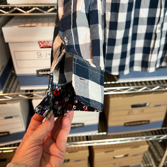 Men's Denim & Flower Ricky Singh Navy/White Check Button Front Shirt Size L - Picture 6 of 11